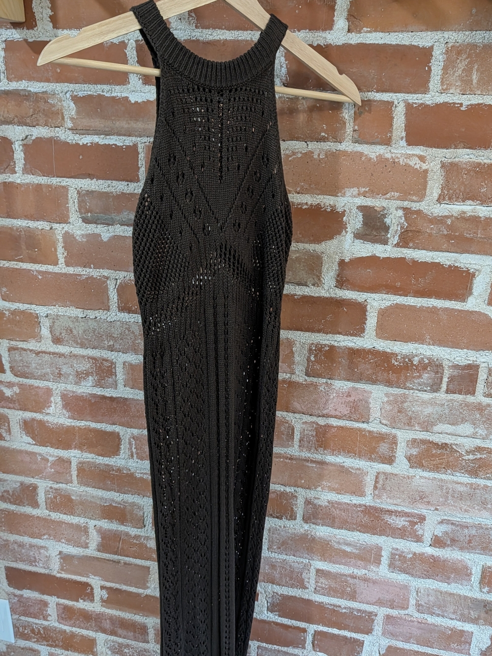 Fashion Nova Broqn Crochet Halter Maxi Dress Size XS